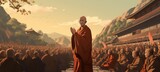 Fototapeta  - Buddhist monk preach. Drawing illustration design. Generative AI technology.