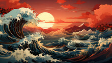 Generative Ai Illustration Of Japanese Ocean Wave Graphic