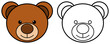 Bear head icon. Coloring book page for children. Colored and outline illustration isolated on transparent background.