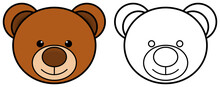Bear Head Icon. Coloring Book Page For Children. Colored And Outline Illustration Isolated On Transparent Background.