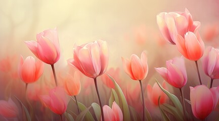  Beautiful tulip flowers on the background. Generative AI