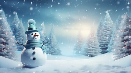  Snowman in winter wonderland: a festive greeting card with copy space