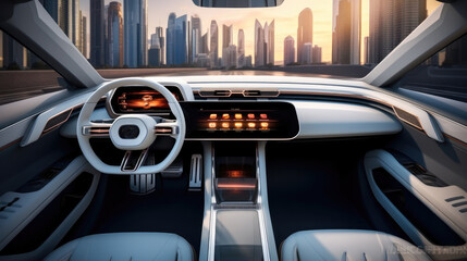Poster - Interior of an SUV car in the future.