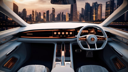 Poster - Interior of an SUV car in the future.