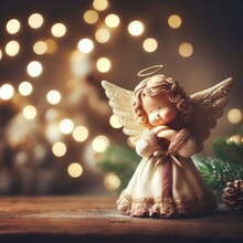 Angel Figure With Christmas Decoration Background