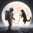a cat and a man in space