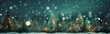 season greetings concept with blurry snowy pine trees and lights. Generative AI