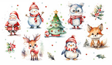 Set Of Christmas Watercolor Elements