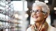 An elderly woman chooses glasses at an optician. Generative AI