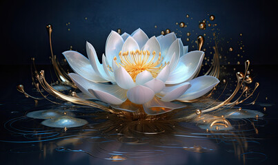 Wall Mural - lotus flower with water in blue background