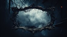 Decorative Vintage Mirror On A Dark Background. Horror Concept.