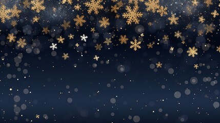 Wall Mural - elegant navy blue christmas background with sparkling snowflakes and golden sequins