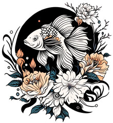 Wall Mural - fish realistic lineart