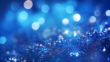 Sapphire Glitter Bokeh Background With Shimmering Royal Blue Sparkles And Crystal Droplets