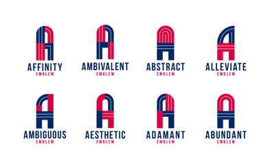 Poster - Letter a logo elements set, vector trendy retro initial, geometric monogram design symbol A.