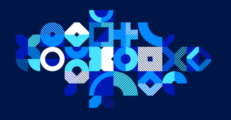 Poster - Abstract geometric stripy vector background over dark, linear shapes of circles and triangles pattern composition, creative art abstraction.