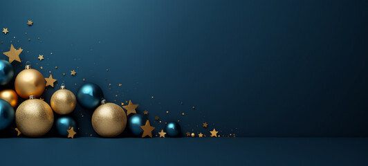 Wall Mural - Luxury Christmas card with realistic gold and blue balls, AI Generative.