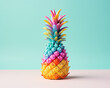 Pastel funky color of pineapple. Summer abstract concept with painted multicolor fruit on pastel bright background.