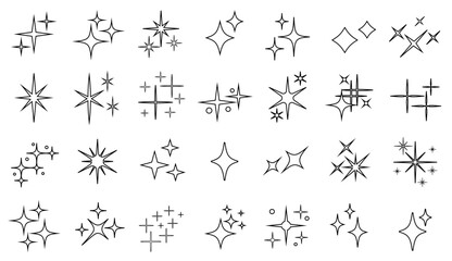 Wall Mural - stars line art icon. sparkle star icons. shine icons