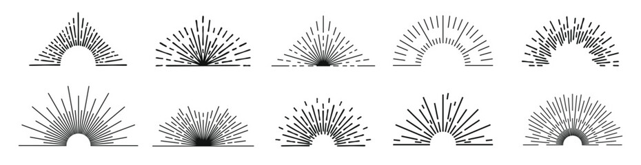 Sun rays icon, shine and burst line