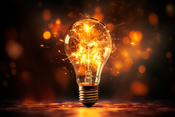 light bulb on dark background, concept of creativity.