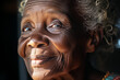 Smiling elderly black woman. Old person. AI.