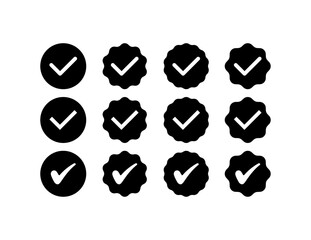 Poster - Checkmark icons. Silhouette, black, circle shaped checkmarks, checkmark icons. Vector icons