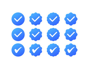 Poster - Checkmark icons. Flat, blue, circle checkmarks, checkmark icons. Vector icons