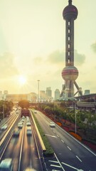 Wall Mural - hyper lapse, road in Shanghai Lujiazui financial center, China