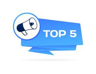 Wall Mural - Top 5 sign. Flat, blue, horn icon, top 5 sign. Vector icon