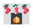 Christmas fireplace. Flat vector minimalist illustration for Christmas holidays