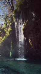 Canvas Print - autumn waterfall in forest plitvice lakes national park, croatia