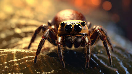 Closeup of an Indian Spider Walking on a Leaf with a Red Patterned Body