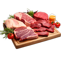 Meat selection in market isolated on transparent or white background, png