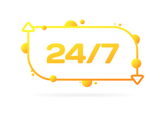 Poster - 24/7 sign. Flat, yellow, 24/7 sign icon. Vector icon