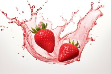 Poster - Generative AI : Milk or yogurt splash with strawberries isolated on transparent and white background
