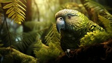 The Parrot Is Sitting In The Green Vegetation Under The Sun