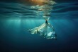 plastic waste in the ocean, polluting marine biota