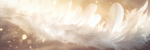 Soft Light Fluffy A White Feathers Falling Down In The Sky. Feather Abstract Freedom Concept.