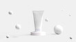 Skin care serum cream lotion cosmetic bottle, 3d rendering illustration mockup, medical spa treatment product packaging, minimal scene,podiumfor cosmetic product presentation, 3D rendered illustration