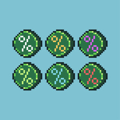 Fototapete - Pixel art sets of discount icon with variation color item asset. Simple bits of discount pixelated style. 8bits perfect for game asset or design asset element for your game design asset.