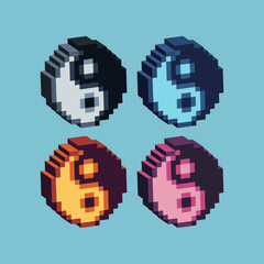 Poster - Isometric Pixel art 3d of yin yang for items asset. Yin yang icon on pixelated style.8bits perfect for game asset or design asset element for your game design asset.