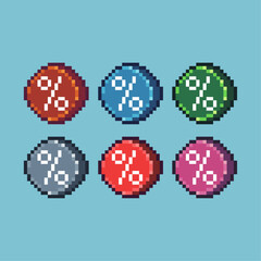 Fototapete - Pixel art sets of discount icon with variation color item asset. Simple bits of discount pixelated style. 8bits perfect for game asset or design asset element for your game design asset.