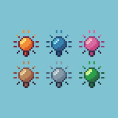Poster - Pixel art sets of idea icon with variation color item asset. Simple bits of light bulb pixelated style. 8bits perfect for game asset or design asset element for your game design asset.