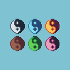 Poster - Pixel art sets of yin yang icon with variation color item asset. Simple bits of yin yang pixelated style. 8bits perfect for game asset or design asset element for your game design asset.