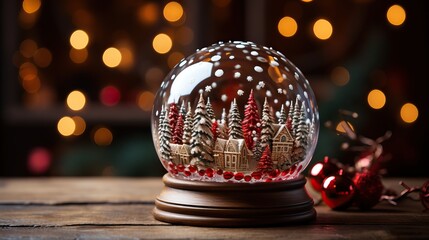 Poster - Boule de noël avec paysage sapin et neige