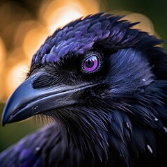 Poster - AI generated illustration of a black crow's head and eyes, set against a white background