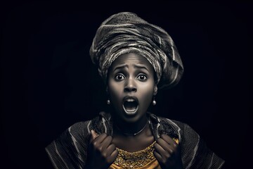 young african woman with surprised expression on her face