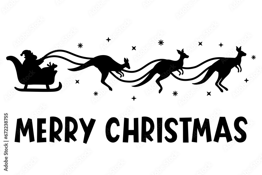 Christmas Santa's sleigh with kangaroo. Vector animal silhouettes ...