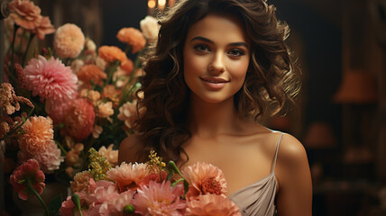 Wall Mural - beautiful girl with flowers